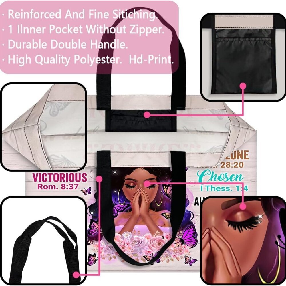 African American Queen Handbag Black Polyester Tote Large Capacity Stylish - Picture 3 of 8
